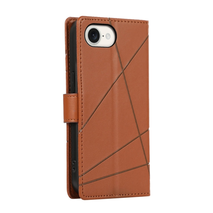 For iPhone 16e PU Genuine Leather Texture Embossed Line Phone Case(Brown) by buy2fix