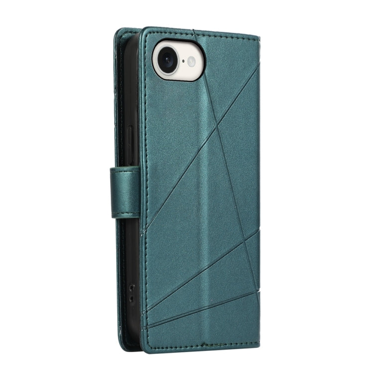 For iPhone 16e PU Genuine Leather Texture Embossed Line Phone Case(Green) by buy2fix