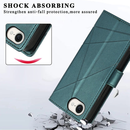For iPhone 16e PU Genuine Leather Texture Embossed Line Phone Case(Green) by buy2fix