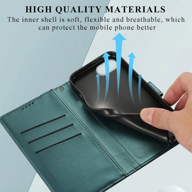 For iPhone 16e PU Genuine Leather Texture Embossed Line Phone Case(Green) by buy2fix