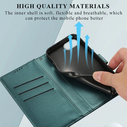 For iPhone 16e PU Genuine Leather Texture Embossed Line Phone Case(Green) by buy2fix