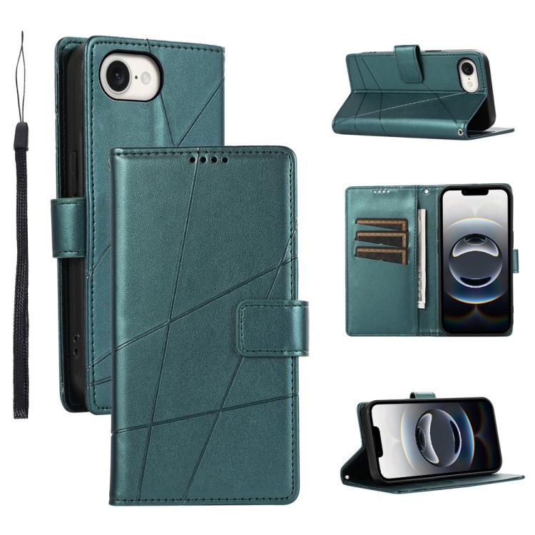 For iPhone 16e PU Genuine Leather Texture Embossed Line Phone Case(Green) by buy2fix