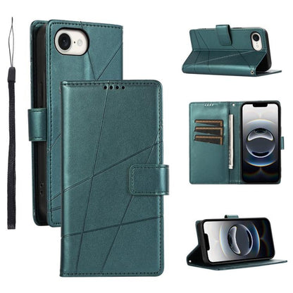For iPhone 16e PU Genuine Leather Texture Embossed Line Phone Case(Green) by buy2fix