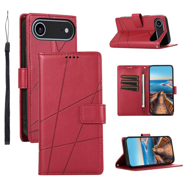 For iPhone Air PU Genuine Leather Texture Embossed Line Phone Case(Red) - iPhone Air Cases by buy2fix | Online Shopping UK | buy2fix