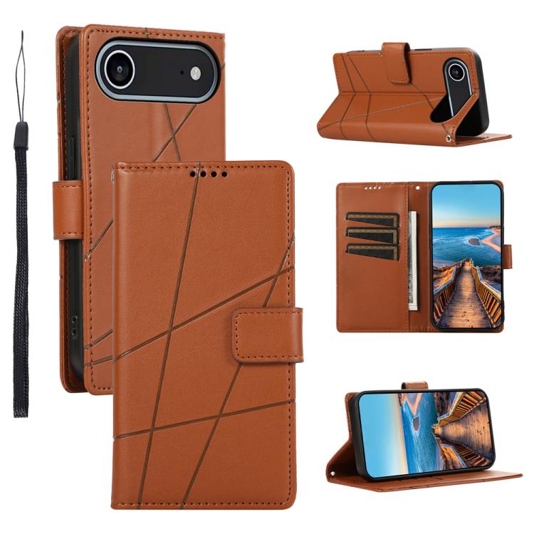 For iPhone Air PU Genuine Leather Texture Embossed Line Phone Case(Brown) - iPhone Air Cases by buy2fix | Online Shopping UK | buy2fix
