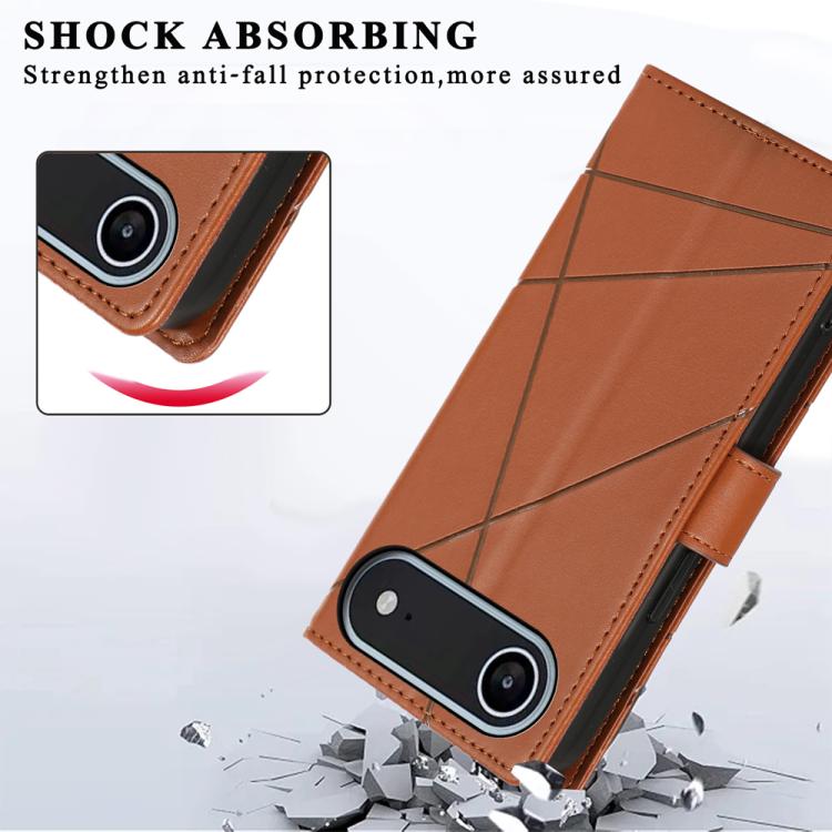 For iPhone Air PU Genuine Leather Texture Embossed Line Phone Case(Brown) - iPhone Air Cases by buy2fix | Online Shopping UK | buy2fix