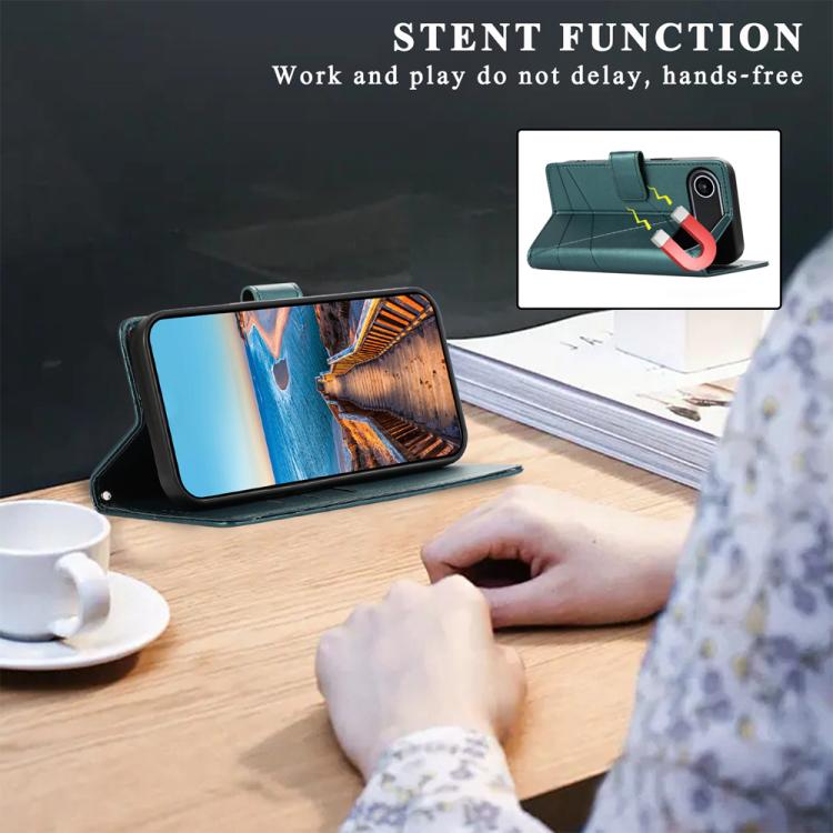 For iPhone Air PU Genuine Leather Texture Embossed Line Phone Case(Green) - iPhone Air Cases by buy2fix | Online Shopping UK | buy2fix