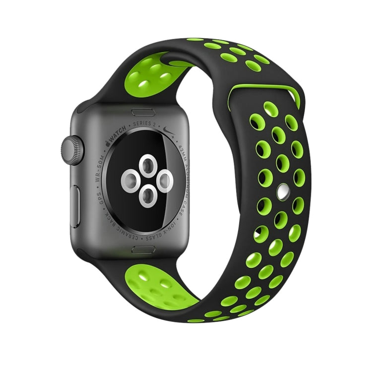 For Apple Watch Series 7 41mm / 6 & SE & 5 & 4 40mm / 3 & 2 & 1 38mm Sport Silicone Watch Band Standard Edition(Black Green) by buy2fix