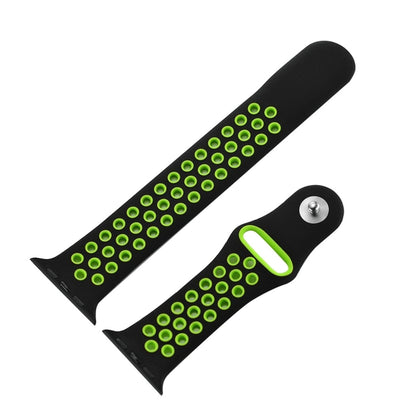 For Apple Watch Series 7 41mm / 6 & SE & 5 & 4 40mm / 3 & 2 & 1 38mm Sport Silicone Watch Band Standard Edition(Black Green) by buy2fix