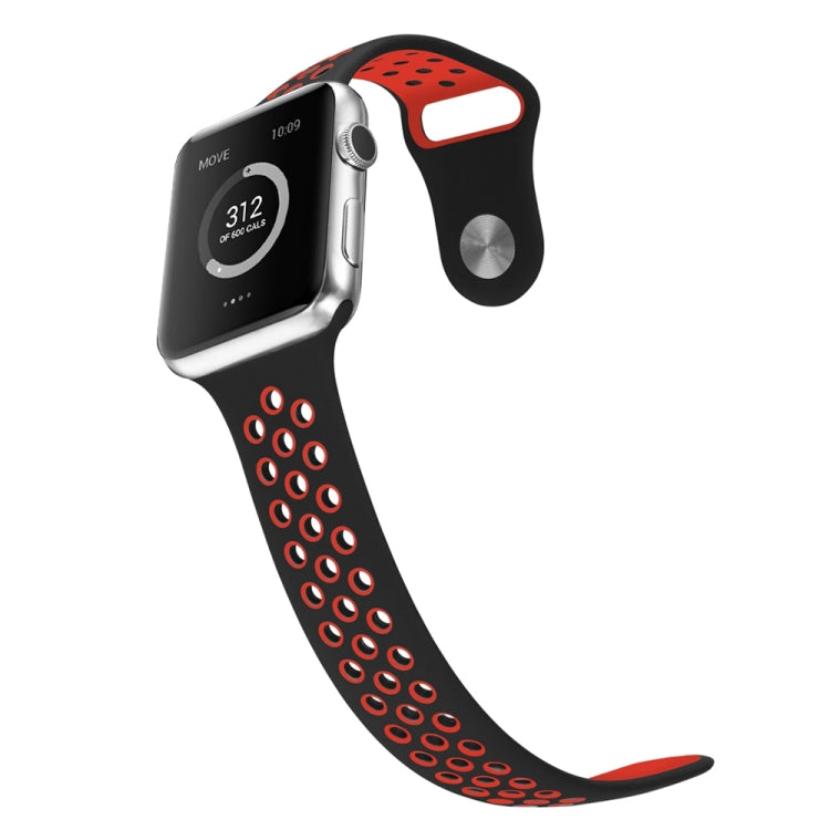 For Apple Watch Series 7 41mm / 6 & SE & 5 & 4 40mm / 3 & 2 & 1 38mm Sport Silicone Watch Band Standard Edition(Black Red) - Watch Bands by buy2fix | Online Shopping UK | buy2fix