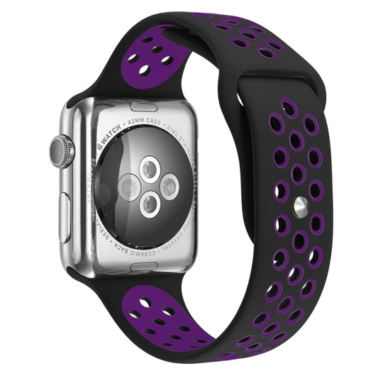 For Apple Watch Series 7 41mm / 6 & SE & 5 & 4 40mm / 3 & 2 & 1 38mm Sport Silicone Watch Band Standard Edition(Black Purple) by buy2fix