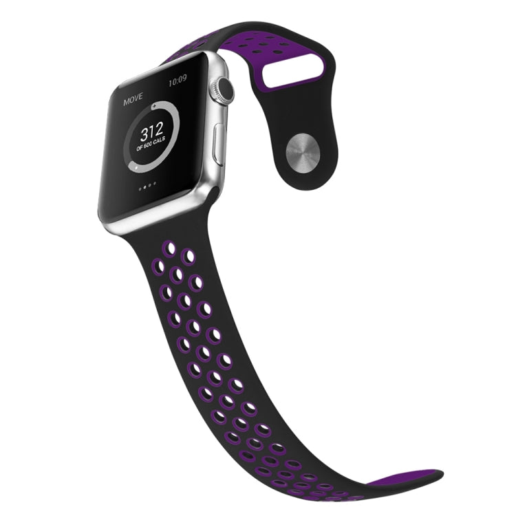 For Apple Watch Series 7 41mm / 6 & SE & 5 & 4 40mm / 3 & 2 & 1 38mm Sport Silicone Watch Band Standard Edition(Black Purple) - Watch Bands by buy2fix | Online Shopping UK | buy2fix