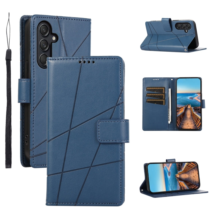 For Samsung Galaxy M55 PU Genuine Leather Texture Embossed Line Phone Case(Blue) by buy2fix
