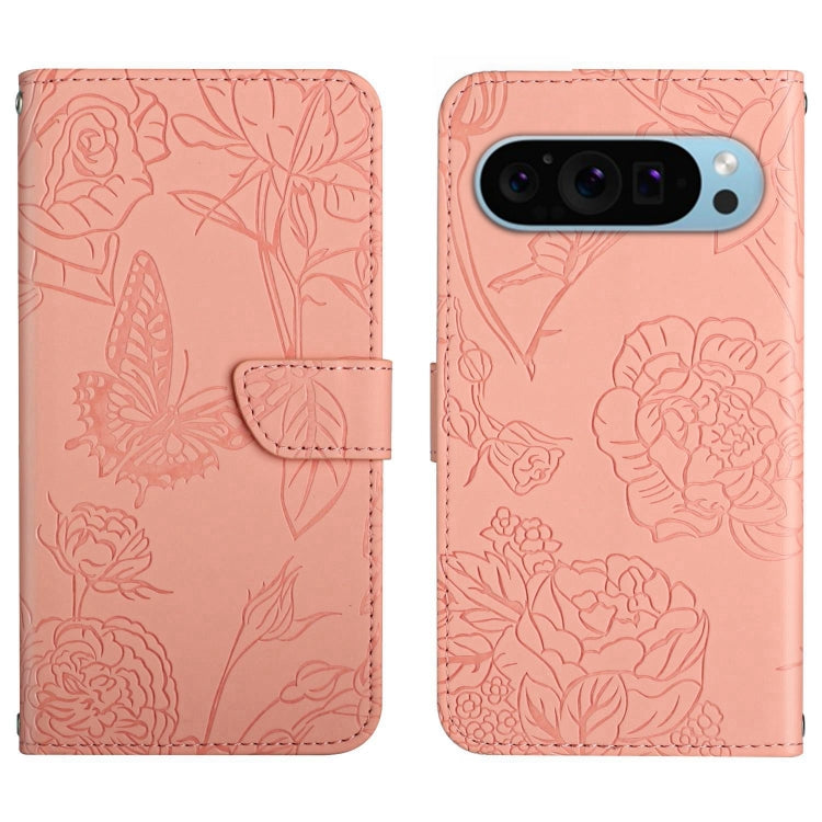 For Google Pixel 9 Pro XL Skin Feel Butterfly Embossed Flip Leather Phone Case(Pink) - Google Cases by buy2fix | Online Shopping UK | buy2fix