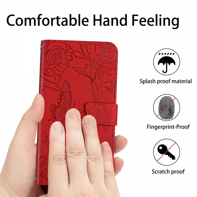 For Google Pixel 9 Pro XL Skin Feel Butterfly Embossed Flip Leather Phone Case(Red) - Google Cases by buy2fix | Online Shopping UK | buy2fix