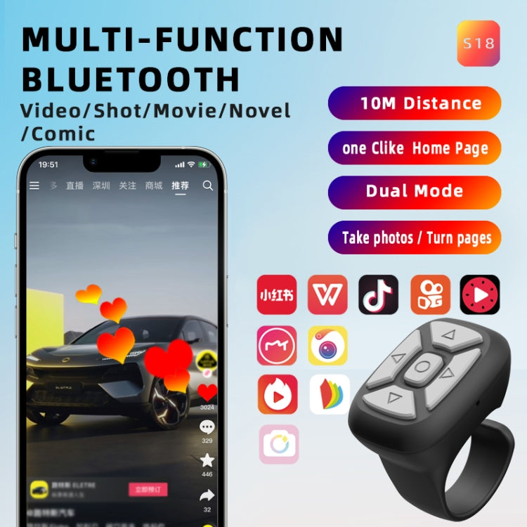 S18 Portable Smart Wireless Bluetooth Ring Remote Control(Black) - Phone Remote Control by buy2fix | Online Shopping UK | buy2fix