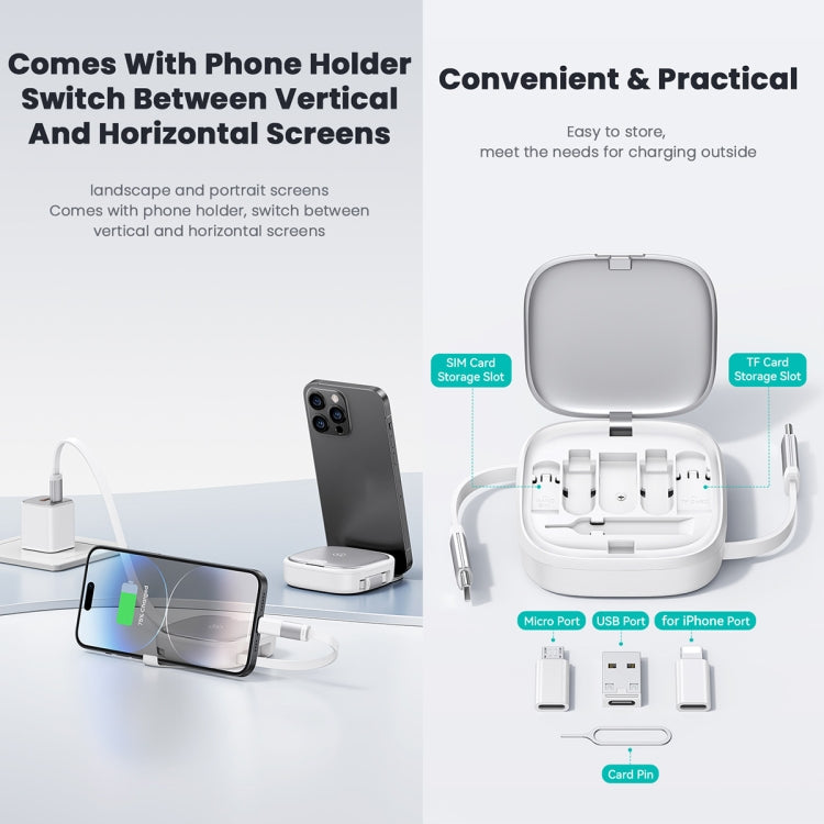 USAMS US-SJ650 U87 60W USB To Type-C To Type-C 8 Pin + Micro USB Multifunctional Telescopic Storage Box Data Cable, Length: 1m(Silver) - Multifunction Cable by USAMS | Online Shopping UK | buy2fix