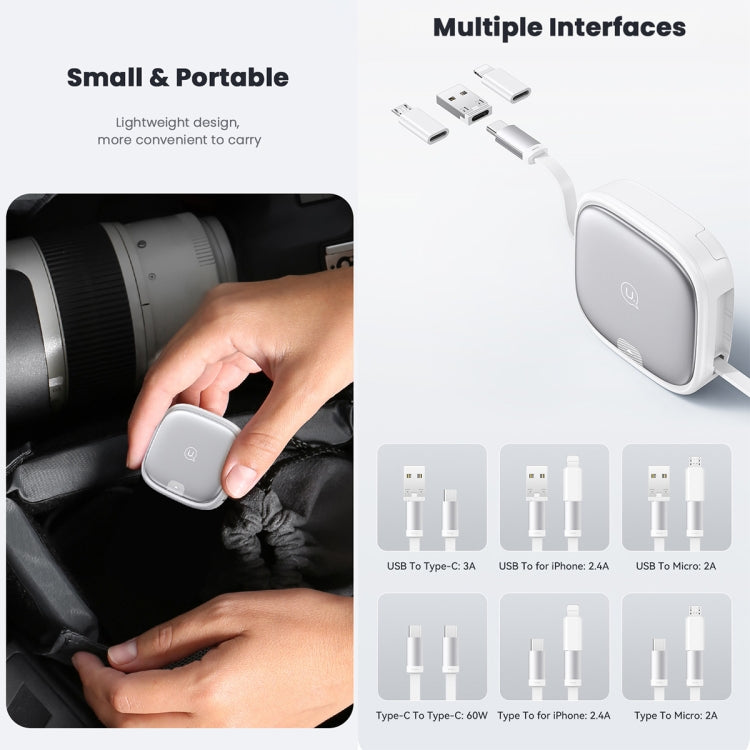 USAMS US-SJ650 U87 60W USB To Type-C To Type-C 8 Pin + Micro USB Multifunctional Telescopic Storage Box Data Cable, Length: 1m(Silver) - Multifunction Cable by USAMS | Online Shopping UK | buy2fix