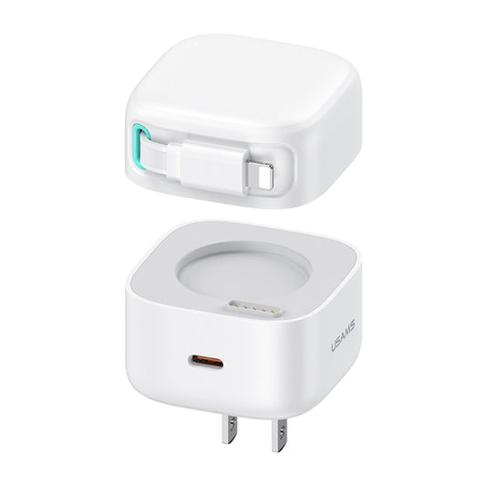 USAMS US-CC210 SMF Series PD35W 8 Pin + Type-C Dual Port GaN Fast Charger, US Plug(White) - USB Charger by USAMS | Online Shopping UK | buy2fix