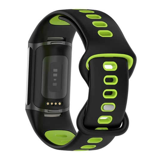 For Fitbit Charge 6 Two Color Silicone Watch Band(Black Lime) by buy2fix