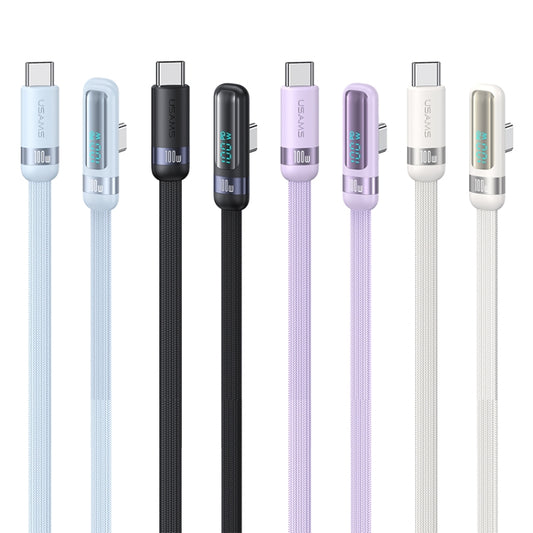 USAMS US-SJ653 PD 100W USB-C/Type-C to USB-C/Type-C Aluminum Alloy Digital Display Fast Charging Elbow Data Cable, Length: 1.2m(Blue) by USAMS
