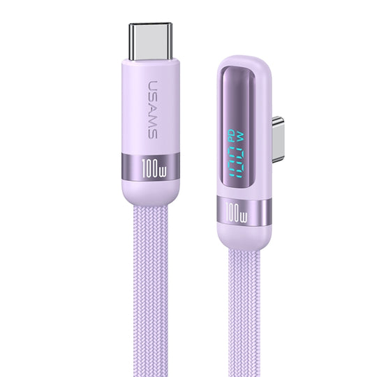 USAMS US-SJ653 PD 100W USB-C/Type-C to USB-C/Type-C Aluminum Alloy Digital Display Fast Charging Elbow Data Cable, Length: 1.2m(Purple)
