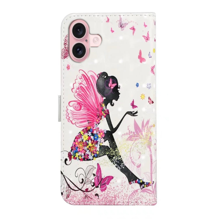 For iPhone 16 Oil Embossed 3D Drawing Leather Phone Case(Flower Fairy) - iPhone 16 Cases by buy2fix | Online Shopping UK | buy2fix