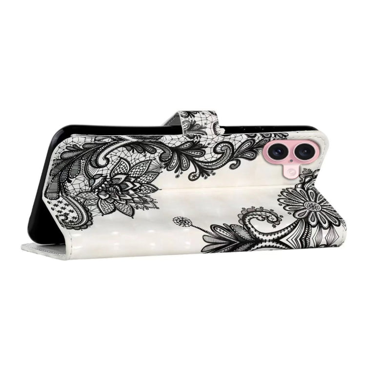 For iPhone 16 Oil Embossed 3D Drawing Leather Phone Case(Lace Flower) - iPhone 16 Cases by buy2fix | Online Shopping UK | buy2fix