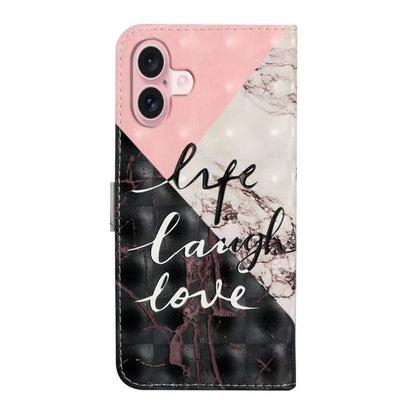 For iPhone 16 Plus Oil Embossed 3D Drawing Leather Phone Case(Stitching Marble) - iPhone 16 Plus Cases by buy2fix | Online Shopping UK | buy2fix