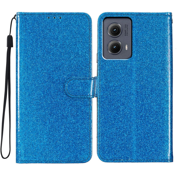 For Motorola Edge 2024 Glitter Powder Flip Leather Phone Case(Blue) - Motorola Cases by buy2fix | Online Shopping UK | buy2fix