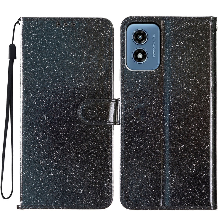 For Motorola Moto G Play 2024 Glitter Powder Flip Leather Phone Case(Black) by buy2fix