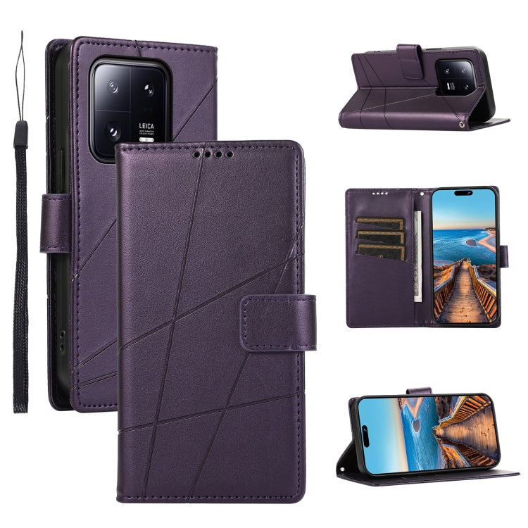 For Xiaomi 13 Pro PU Genuine Leather Texture Embossed Line Phone Case(Purple) - 13 Pro Cases by buy2fix | Online Shopping UK | buy2fix