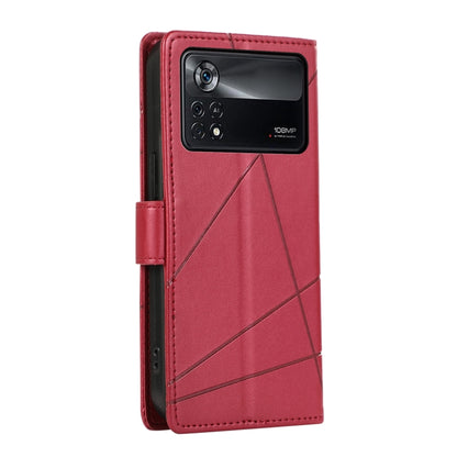 For Xiaomi Poco X4 Pro 5G PU Genuine Leather Texture Embossed Line Phone Case(Red) - Xiaomi Cases by buy2fix | Online Shopping UK | buy2fix