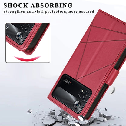 For Xiaomi Poco X4 Pro 5G PU Genuine Leather Texture Embossed Line Phone Case(Red) - Xiaomi Cases by buy2fix | Online Shopping UK | buy2fix