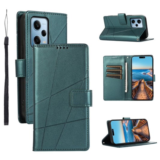 For Xiaomi Redmi Note 12 Pro 5G Global PU Genuine Leather Texture Embossed Line Phone Case(Green) - Xiaomi Cases by buy2fix | Online Shopping UK | buy2fix
