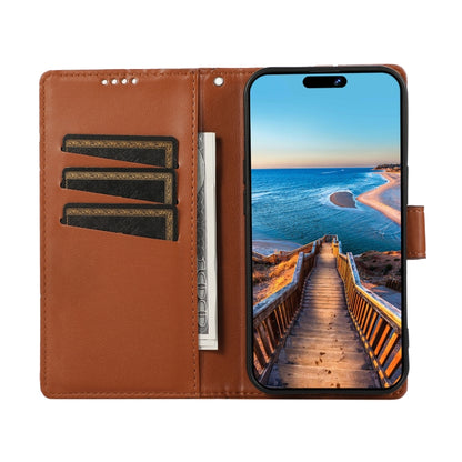 For Xiaomi Redmi Note 12 Pro+ 5G Global PU Genuine Leather Texture Embossed Line Phone Case(Brown) - Xiaomi Cases by buy2fix | Online Shopping UK | buy2fix