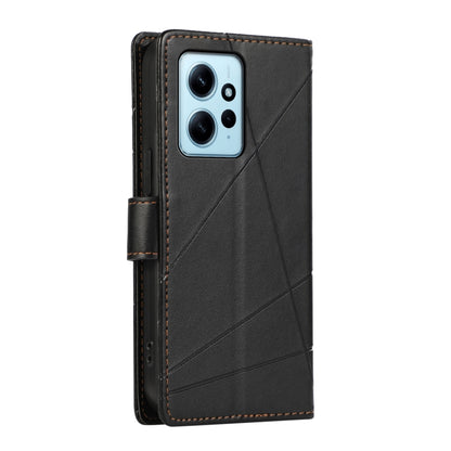 For Xiaomi Redmi Note 12 4G PU Genuine Leather Texture Embossed Line Phone Case(Black) - Xiaomi Cases by buy2fix | Online Shopping UK | buy2fix