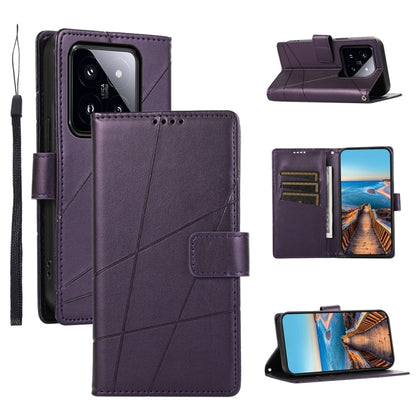 For Xiaomi 14 Pro PU Genuine Leather Texture Embossed Line Phone Case(Purple) - 14 Pro Cases by buy2fix | Online Shopping UK | buy2fix