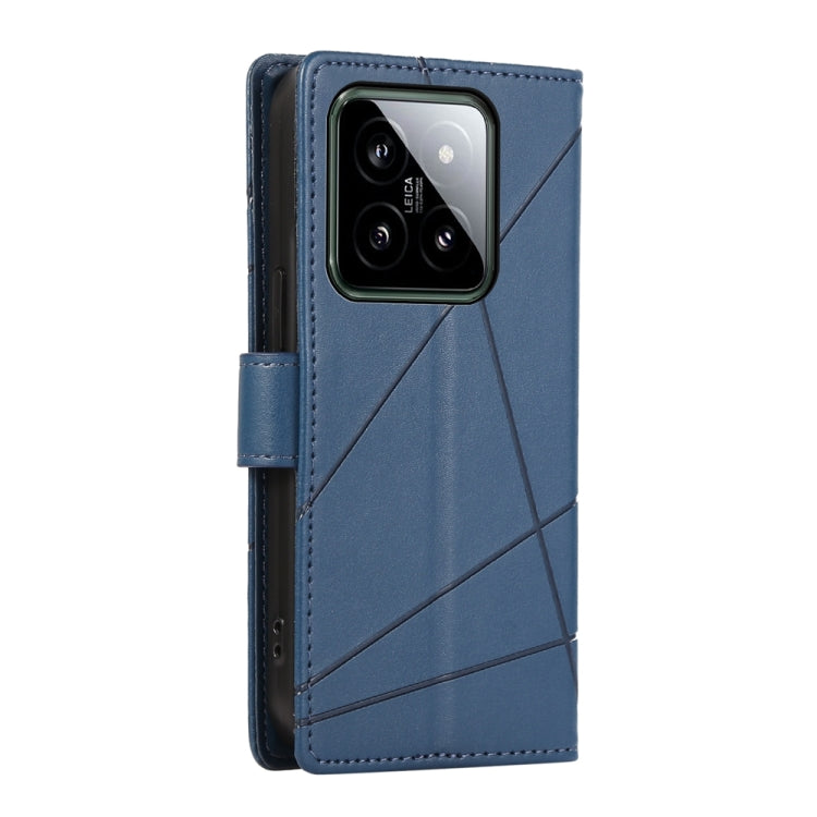 For Xiaomi 14 PU Genuine Leather Texture Embossed Line Phone Case(Blue) - 14 Cases by buy2fix | Online Shopping UK | buy2fix