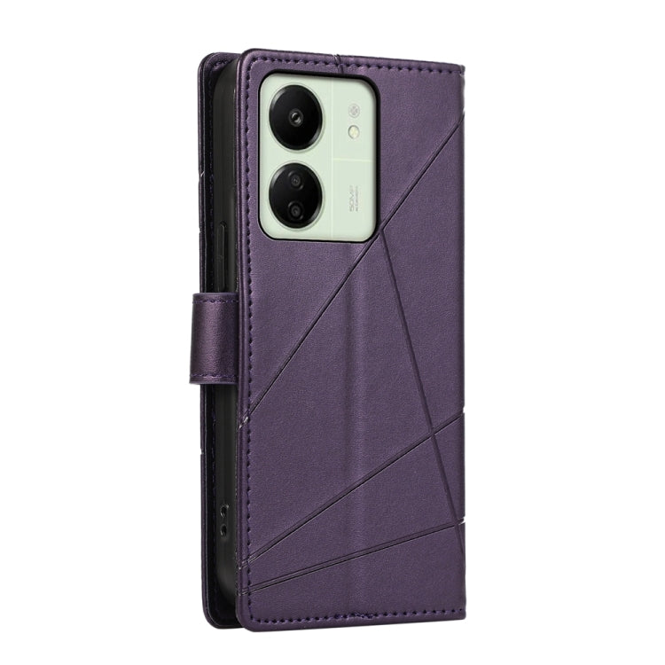 For Xiaomi Redmi 13C PU Genuine Leather Texture Embossed Line Phone Case(Purple) - 13C Cases by buy2fix | Online Shopping UK | buy2fix