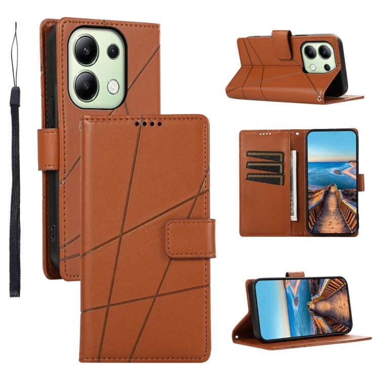 For Xiaomi Redmi Note 13 4G PU Genuine Leather Texture Embossed Line Phone Case(Brown) - Note 13 Cases by buy2fix | Online Shopping UK | buy2fix