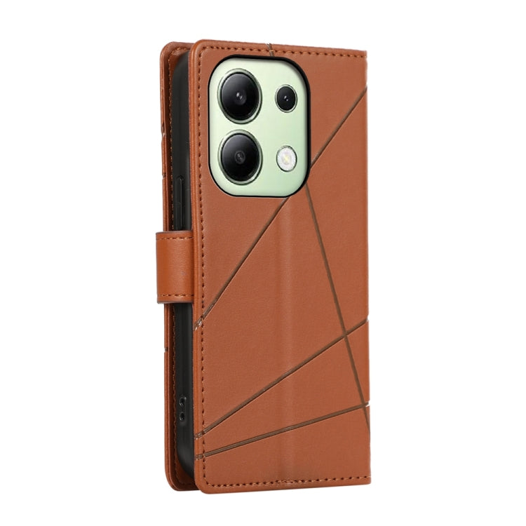 For Xiaomi Redmi Note 13 4G PU Genuine Leather Texture Embossed Line Phone Case(Brown) - Note 13 Cases by buy2fix | Online Shopping UK | buy2fix