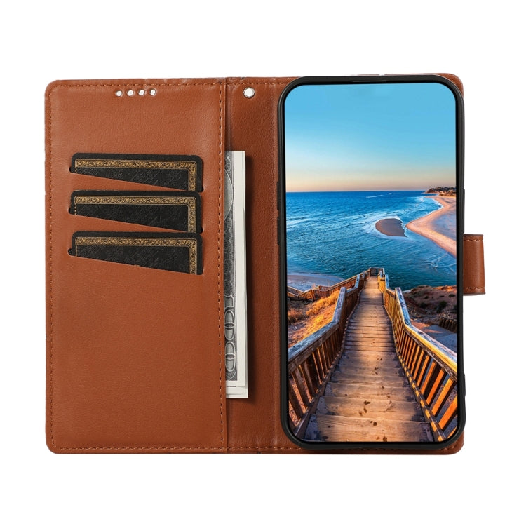 For Xiaomi Redmi Note 13 4G PU Genuine Leather Texture Embossed Line Phone Case(Brown) - Note 13 Cases by buy2fix | Online Shopping UK | buy2fix