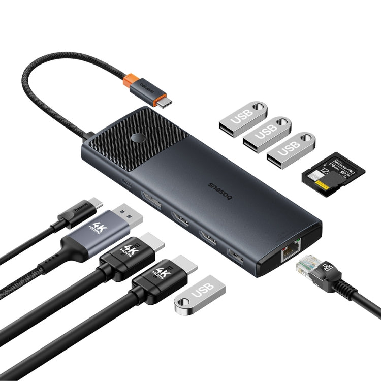 Baseus Metal Gleam Series II 11 in 1 Type-C to 2xHDMI+1xDP+4xUSB+1xType-C+1xRJ45+1xSD/TF HUB Docking Station(Black) - USB HUB by Baseus | Online Shopping UK | buy2fix