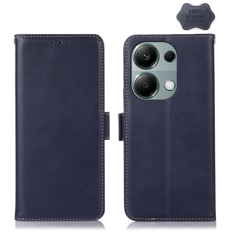 For Xiaomi Redmi Note 13 Pro 4G/Poco M6 Pro Magnetic Crazy Horse Texture Genuine Leather RFID Phone Case(Blue) by buy2fix