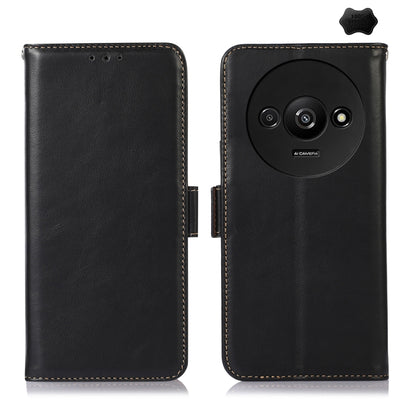 For Xiaomi Redmi A3 Magnetic Crazy Horse Texture Genuine Leather RFID Phone Case(Black) - Xiaomi Cases by buy2fix | Online Shopping UK | buy2fix