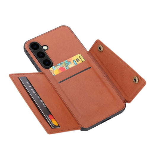 For Samsung Galaxy S24+ 5G Double Buckle Card Slots Magnetic Phone Case(Brown) by buy2fix