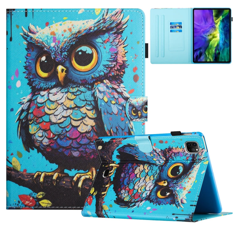 For iPad Pro 11 2024 Colored Drawing Stitching Leather Tablet Smart Case(Owl) - iPad Pro 11 2024 Cases by buy2fix | Online Shopping UK | buy2fix