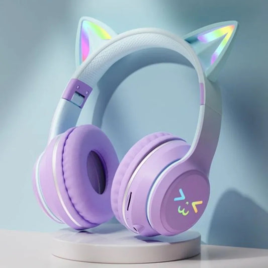 BT612 LED Cat Ear Single Sound Folding Bluetooth Earphone with Microphone(Purple) by buy2fix