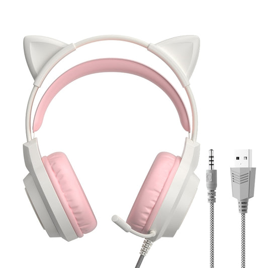 G35 Cute Cat RGB Head-mounted Wired Gaming Earphone(Pink) by buy2fix